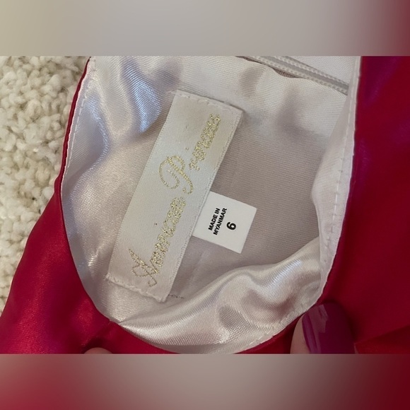 American Princess | Girls Red and White Formal Dress w/Pearls - Picture 4 of 4